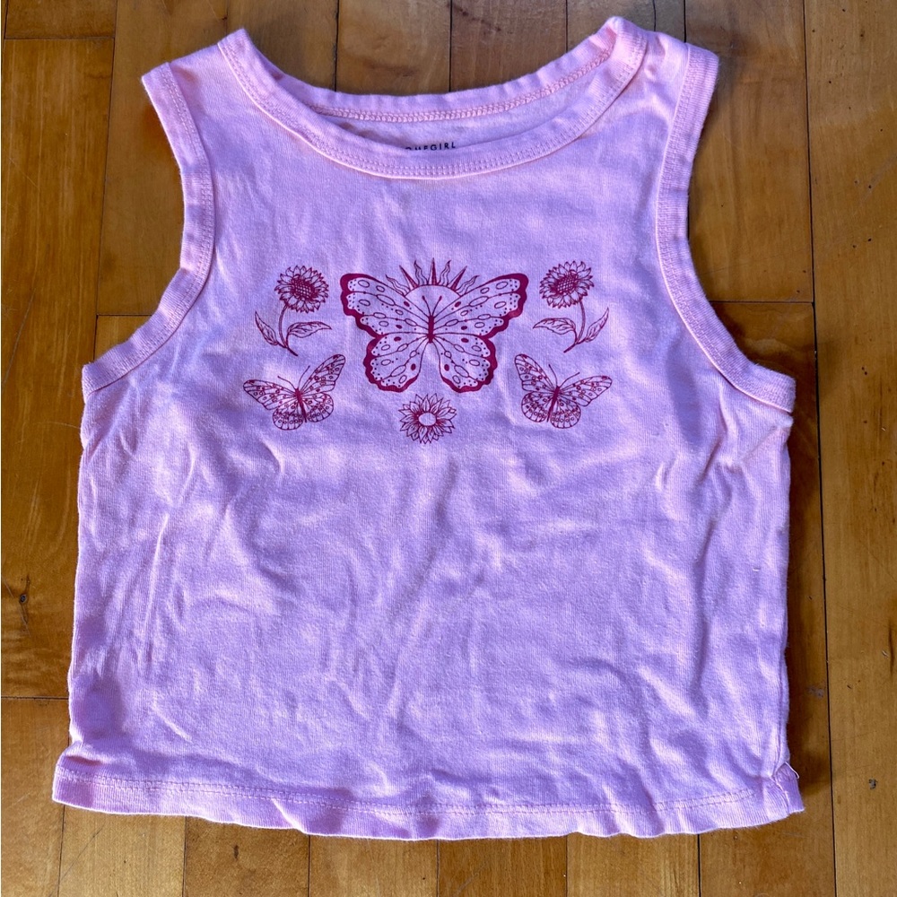 Home Girl Society Pink Butterfly Crop Tank Top- Juniors S